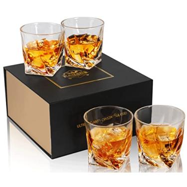 Imagem de KANARS Conjunto de 4 copos de uísque de cristal, copos de barra, rebaixados à moda antiga, 295 ml em caixa de presente, copo de licor para coquetéis escocês Bourbon Whisky Vodka, utensílios de rock para homens presente