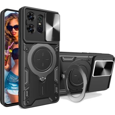 Imagem de Ephoou Capa protetora para Motorola Edge 50 Pro com suporte de anel magnético, capa resistente à prova de choque de grau militar resistente com capa de lente de câmera deslizante para Motorola Edge 50