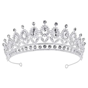 Imagem de S SNUOY Coroas barrocas para mulheres vintage strass cristal casamento coroa acessórios de cabelo noiva tiaras rainha diadema concurso acessórios de joias de noiva, Small, Cristal Strass