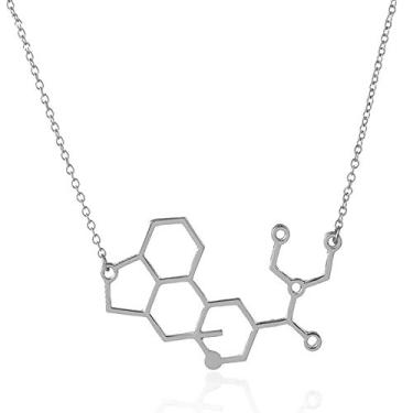 Imagem de Art Attack Colar de corrente de molécula LSD, pingente psicodélico, presente de festa para professor de ciências de química, estudante de pós-graduação (prata)