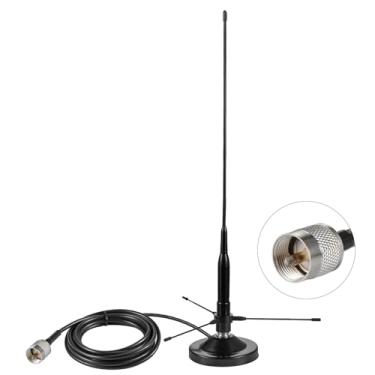 Imagem de UHF VHF Dual Band 136-174MHz 400-470MHz Antena de chicote macio de montagem de base magnética com kit de plano de terra, antena de rádio amador móvel para veículo com conector macho PL259 para rádio