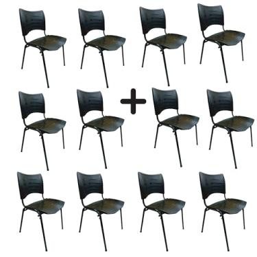 Imagem de HENVIFER, Kit 12 Cadeira Plásticas Empilhável preta escritório bar