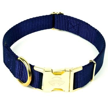 Imagem de Coleira para cães Country Brook Petz de nylon premium com fivela de metal para raças pequenas, médias e grandes - Seleção de cores vibrantes acima de 30 cm (pequena, 9,5 cm, azul marinho)