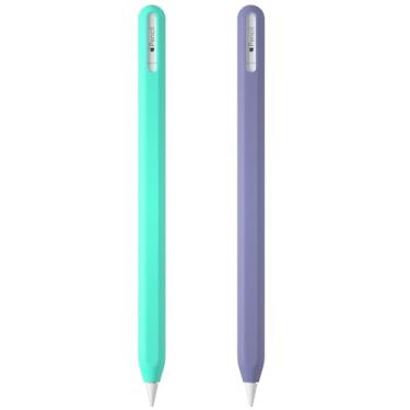 Imagem de AKSHFETH Capa de silicone para Apple Pencil USB-C capa ultrafina para Apple Pencil USB C Acessórios Soft Ipad Apple Pencil Grip Capa de silicone (verde menta + cinza lavanda)