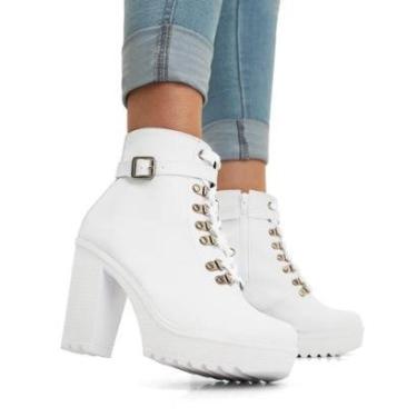 Imagem de Bota Jcl Store Tratorada Cano Curto Coturno Salto Alto Tratorada Fivela Moderna Feminina-Feminino