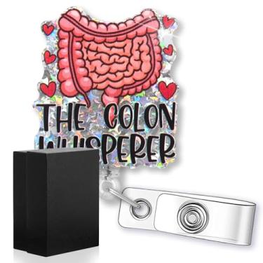 Imagem de rofiowa Carretel de crachá de cólon com glitter engraçado The Colon Whisperer, suporte retrátil para proctologista, gastroenterologista, enfermeira, presente de proctologia, presentes de