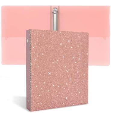Imagem de Fichário com 3 anéis, organizador de 2,5 cm com glitter, tamanho carta de 21,6 cm x 28 cm, fichário à prova d'água para visualização da moda, bonito para material escolar de escritório (ouro rosa)