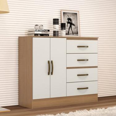Imagem de Cômoda 4 Gavetas 02 Portas Lite Marrom/Off White