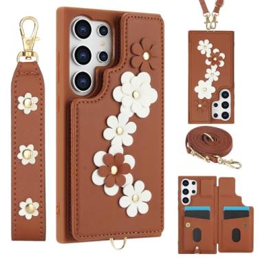 Imagem de Capa de couro crossbody com alça de pulso e carteira para Samsung S24 Plus S23 FE S22 Ultra A55 A54 A53 A35 A34 A15 A14 A13, marrom, para Galaxy S23Ultra