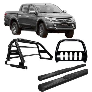 Imagem de Kit Quebra Mato Estribo Santo Antônio Duplo 2020 L200 Preto - HOZZ