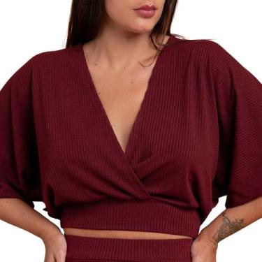 Imagem de Blusa Manga Morcego Feminino Canelada Social Manga 3/4 Tecido Leve - H