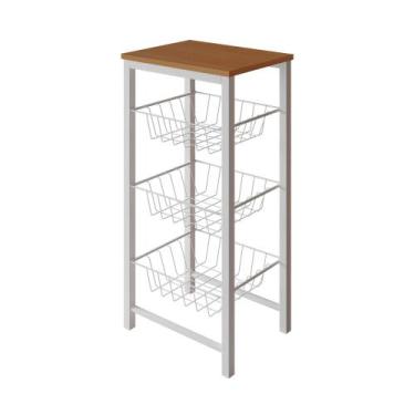 Imagem de Fruteira de Chão Cozinha Montada Aço Branco Tampo Canela Roma - Up Hom