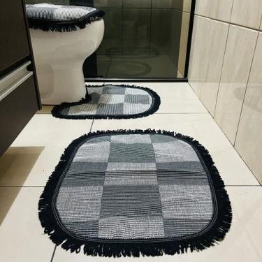 Imagem de Tapete Jogo Para Banheiro Antiderrapante Rustico Artesanal Kit 3 Peças