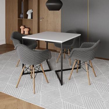 Imagem de Jogo de Mesa Industrial Base Preta Tampo Quadrado 90cm Branco com 4 Po