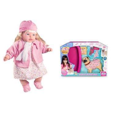 Imagem de Boneca Com Roupinha Rosa E Gorro Que Canta Mais Pet Wash - Milk e Adij