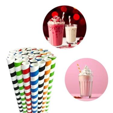 Imagem de Kit 100 Canudos de Papel Listrado Coloridos Embalados - GabiJovi