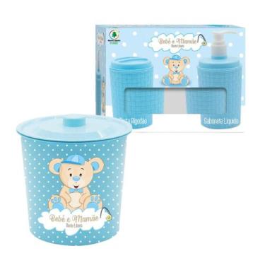 Imagem de Kit Porta Algodão e Porta Sabonete Liquido + Lixeira - Azul - Monte Li