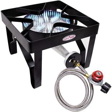 Imagem de GasOne Fogão a gás propano de 200.000 BTU quadrado resistente para uso ao ar livre com regulador ajustável de 0-20Psi e mangueira trançada de aço perfeita para preparar caseira, fritura de peru, preparação de xarope de bordo