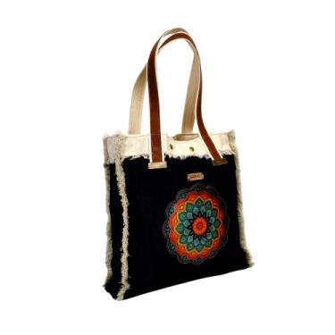 Imagem de Bolsa Jeans Borda desfiada Aplique Mandala - BRINKO
