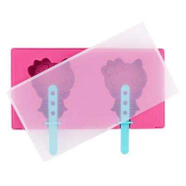 Imagem de Forma de picolé de silicone da Sanrio Hello Kitty com palitos de plástico | Bandeja de gelo reutilizável para freezer | Faz 2