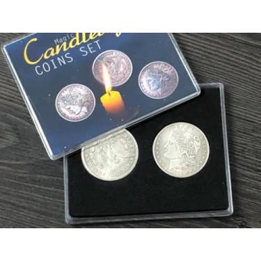 Imagem de MOMOMAGE Candlelight Coins Set(1 Flipper Coin+1 Expanded Shell+ 3 Morgan Dollars) Magic Tricks Stage Magic Illusions Gimmick Props