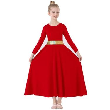Imagem de TLMNU Vestido de dança de louvor para meninas, dourado, metálico, adoração litúrgica, roupão de igreja, fantasia lírica, 10 - vermelho, 7-8 Anos
