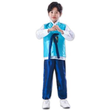 Imagem de CBTRFASHION Boys Traditional Korean Dolbok Shirt Top Vest Costume Asian Pants Suit Set Outfit (Aqua Blue, 3-4 Years)