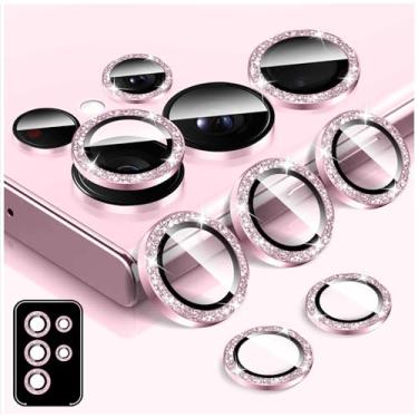 Imagem de LucBuy Protetor de lente de câmera Bling para Samsung Galaxy S24 Ultra, adesivos de filme de cobertura de câmera de vidro temperado, protetor de tela de anel de metal individual de alinhamento
