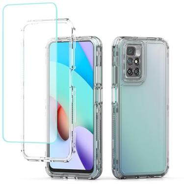 Imagem de Yodueiv Capa para Redmi 10, Redmi 10 Prime/Redmi 10 2022 com protetor de tela de vidro temperado, capa protetora de telefone de 3 camadas transparente para Xiaomi Redmi 10 transparente