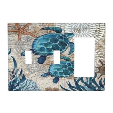 Imagem de Nautical Beach Ocean Blue Turtle 3 Gang 2-Toggle 1-GFCI/Decorator Light Switch Cover Electrical Switch Front Plate Two Toggle One Rocker Wall Plate