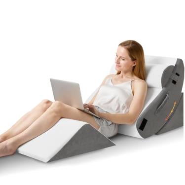 Imagem de HABUTWAY 4 almofadas ortopédicas de cunha, almofada de cama para dormir, travesseiro de espuma pós-cirurgia para alívio da dor nas costas, travesseiro de suporte ajustável triangular com capa lavável