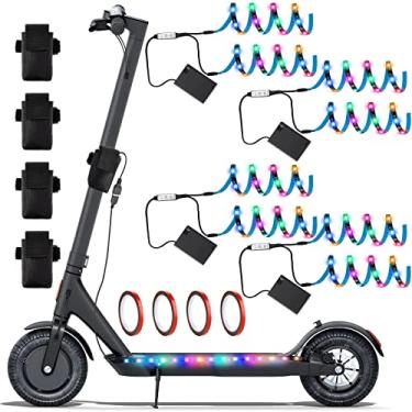 Imagem de Conjunto de 4 tiras de luzes de scooter elétrica, alimentadas por bateria, luzes coloridas de LED RGB para skate de 500 cm, à prova d'água, luzes de LED com caixa de bateria, cordão USB, fita adesiva,