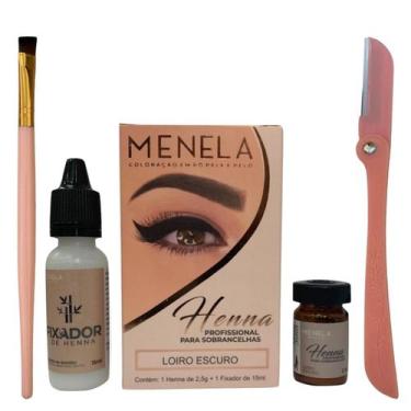Imagem de Kit Sobrancelha Henna 2.5g Menela Pincel Chanfrado e Navalha - Trattim