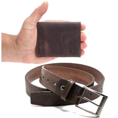 Imagem de Kit Carteira Slim E Cinto Masculino De Couro  - FÊNIX COUROS, Marrom