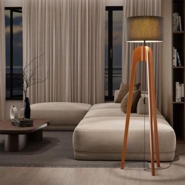 Imagem de Luminária Premium Abajur De Chão Paris Madeira Maciça Cupula Preta - U