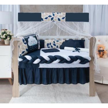Imagem de Kit Berço Infantil Trança 11 Peças Completo - Criativa, Nuvem Marinho