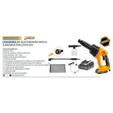 Imagem de Lavadora A Jato De Alta Pressão Com Bateria 20v e Carregador Bivolt e Acessórios