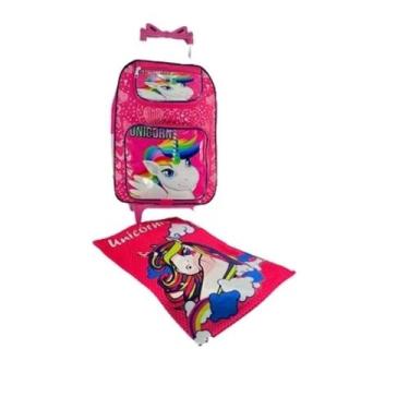 Imagem de Mochila Escolar Unicórnio Poney Tam G Infantil Passeio Com Rodas+Toalh