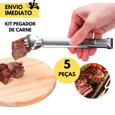 Imagem de Kit Pegador de Carne em Inox 5 Peças para Churrasco e Outros Alimentos