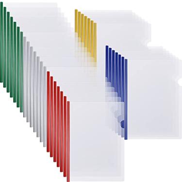 Imagem de 100 peças de capas transparentes para relatório com barra deslizante pasta transparente para apresentação com 5 barras deslizantes de cores pasta de relatórios de plástico para relatório de arquivos, livro de retomar carta escolar escritório