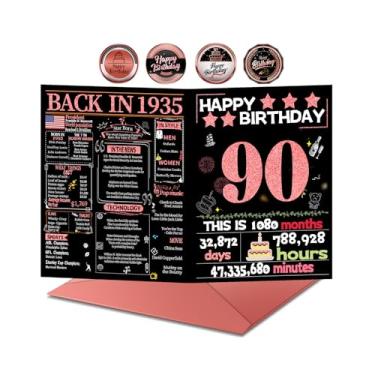 Imagem de Joycard Cartão de aniversário de 90 anos com envelope, decorações de 90 anos para mulheres, presentes de aniversário de 90 anos para avó, cartões de feliz aniversário para mães de 90 anos, em 1935