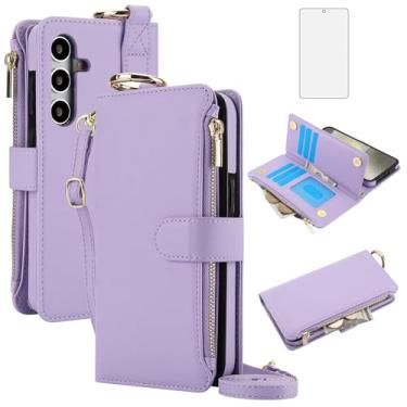 Imagem de Asuwish Capa de celular para Samsung Galaxy S24 FE 5G carteira com zíper com protetor de tela de vidro temperado, alça transversal, suporte de bloqueio de RFID, capa de celular flip S 24 EF S24FE 24S