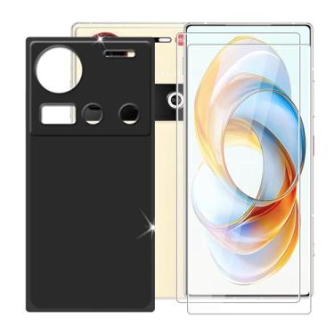 Imagem de Capa para ZTE Nubia Z70 Ultra (6,8 polegadas) + protetor de tela (pacote com 2), capa de silicone ultrafina, à prova de choque, antiarranhões + vidro temperado - preta