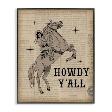 Imagem de Stupell Industries Howdy Y'all Vintage Newspaper Framed Giclee Wall Art Design de Daniela Santiago, moldura preta, 28 x 35 cm