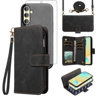 Imagem de Asuwish Capa de telefone para Samsung Galaxy S24 FE 5G carteira magnética destacável com protetor de tela de vidro temperado alça transversal suporte para cartão S 24 EF S24FE 24S mulheres homens