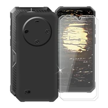 Imagem de KJYFOANI Capa para Fossibot F105, com [2 películas protetoras de tela de vidro temperado], capa preta de silicone macio à prova de choque para Fossibot F105 (6,7 polegadas) - preta