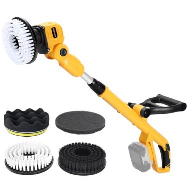 Imagem de Tronyan Esfregador elétrico sem fio compatível com bateria Dewalt 20 V MAX (apenas ferramenta), limpador de piso sem escova com alça de extensão, 4 cabeças de escova para piso, banheiro, cozinha,