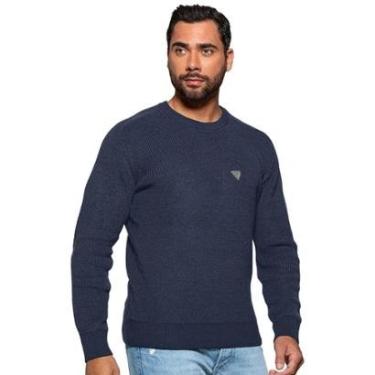 Imagem de Blusa Guess Tricot Pullover Estonado Logo Azul Marinho-Masculino