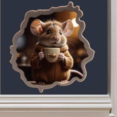 Imagem de Mouse Coffee Lover in Mouse Hole Adesivo de parede 3D, tamanho 12,7 cm US35