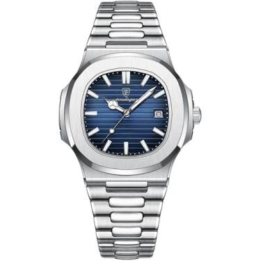 Imagem de Relógio masculino Poedagar de aço inoxidável, mostrador azul/verde/marron/preto